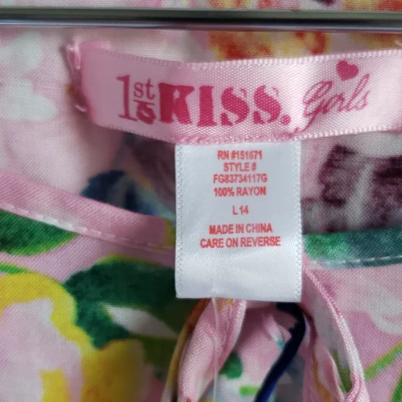 NEW Floral girls top cinched waist(elasticized), puffy short sleeve sz 14 - Picture 3 of 5